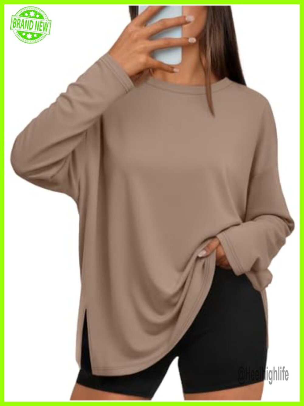 Oversized Long Sleeve Side Slit Tunic Tee Crewneck Fall Top